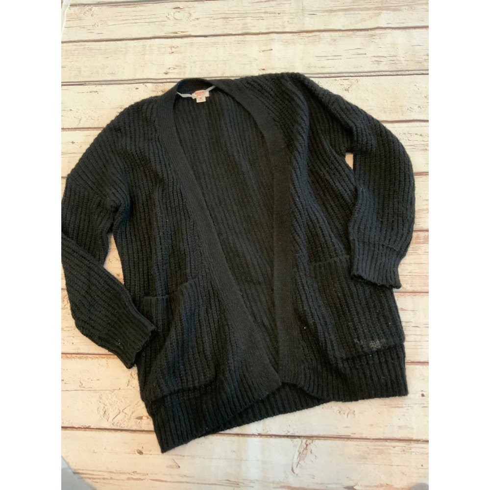 Mossimo Supply Co Black Ribbed Knit Open Front Cardigan Sweater XS Pocket